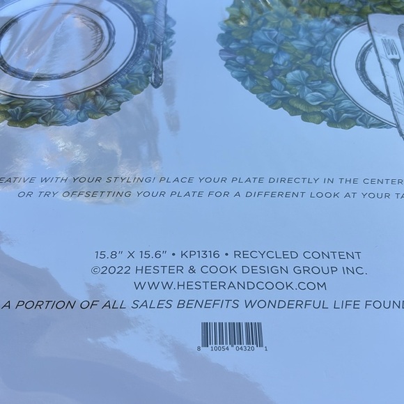 Hester & Cook Die-Cut Hydrangea Placemat 15.6" x 15.8"
Set of 12 - Picture 6 of 6